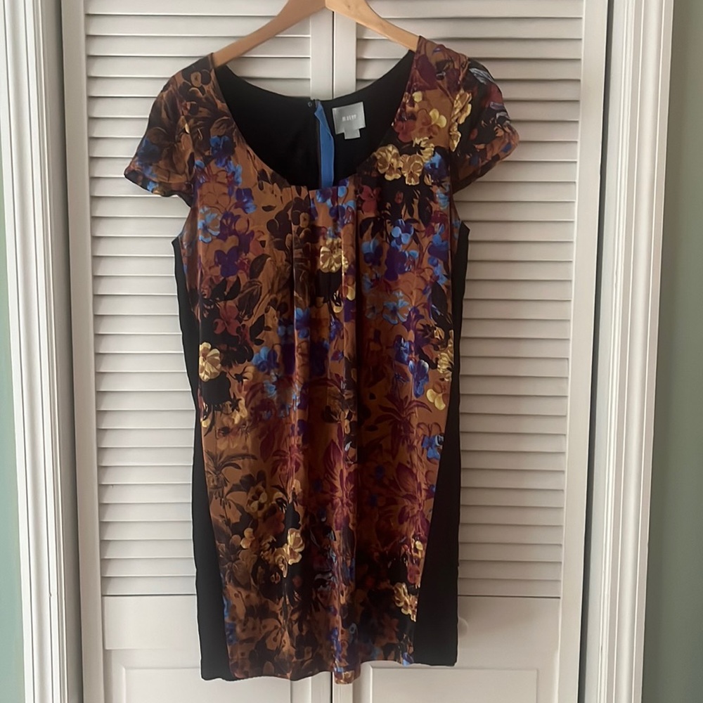 Anthropologie Maeve Silk Shift Dress Medium Pintura Floral Abstract Short Sleeve